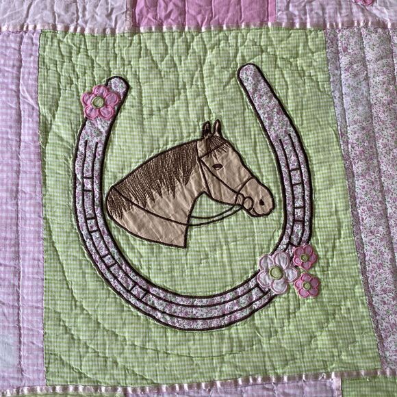 Vintage Company Kids Horses Equestrian  Quilt Twin 65x84" Pink Girls Embroidered - Picture 7 of 13